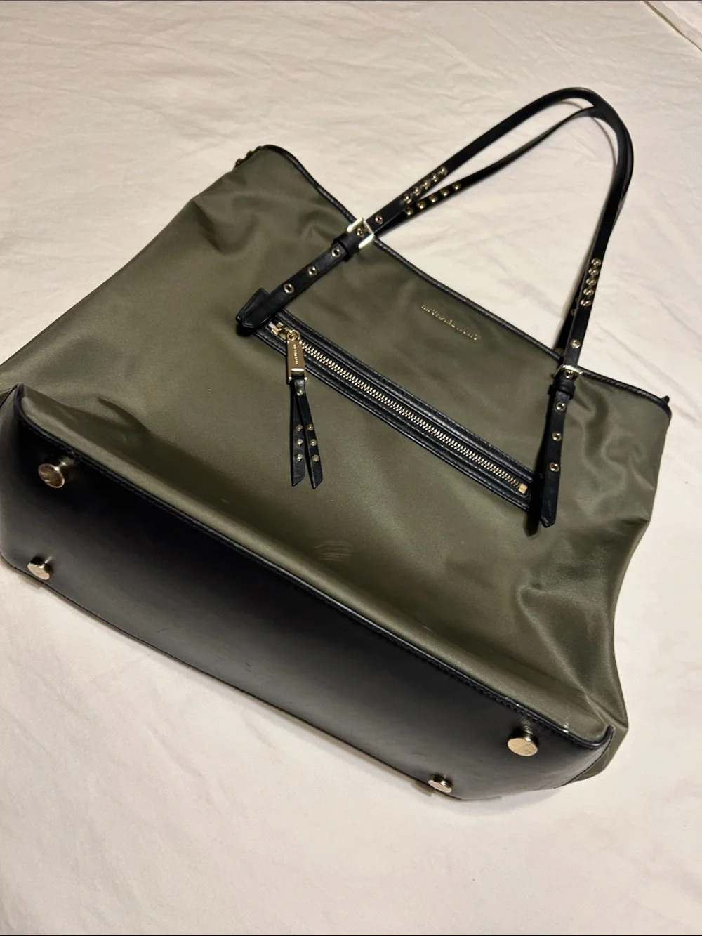 Michael Kors Olive Green Tote with Black Studded Straps